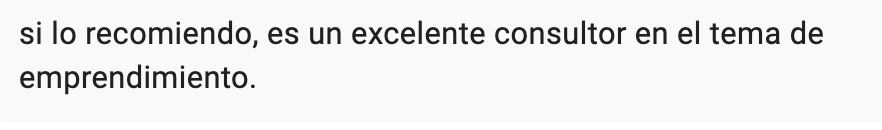 Recomendación sobre la consultoría de Juan Coronel en emprendimiento.